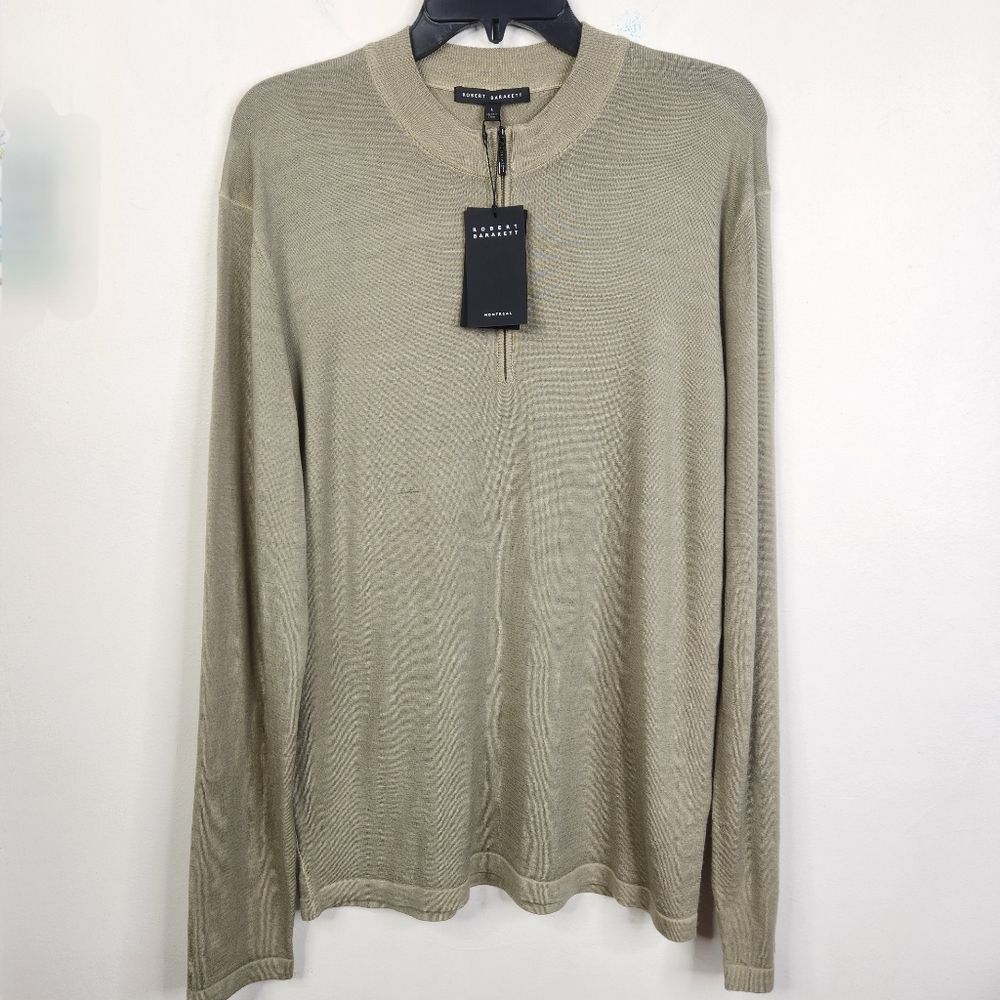 NEW Robert Barakett Men's Long Sleeve 1/4 Zip Merino Wool Lightweight Sweater L